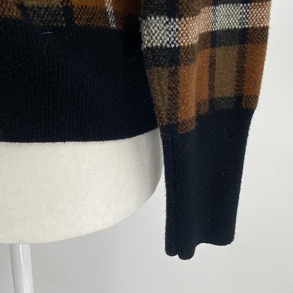 Marled Medium Plaid Button Cardigan Brown Black V-Neck Long Sleeve Soft Stretch - Picture 6 of 13